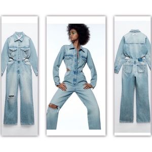 Denim ZARA jumpsuit with cutouts. Size S